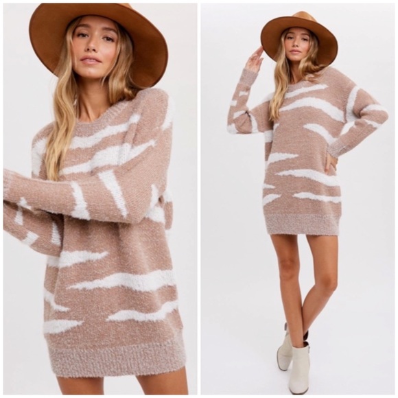 Sweaters - SOLD OUT Coco Fuzzy Zebra Tunic Pullover Knit Sweater Winter Fall Women's Casual